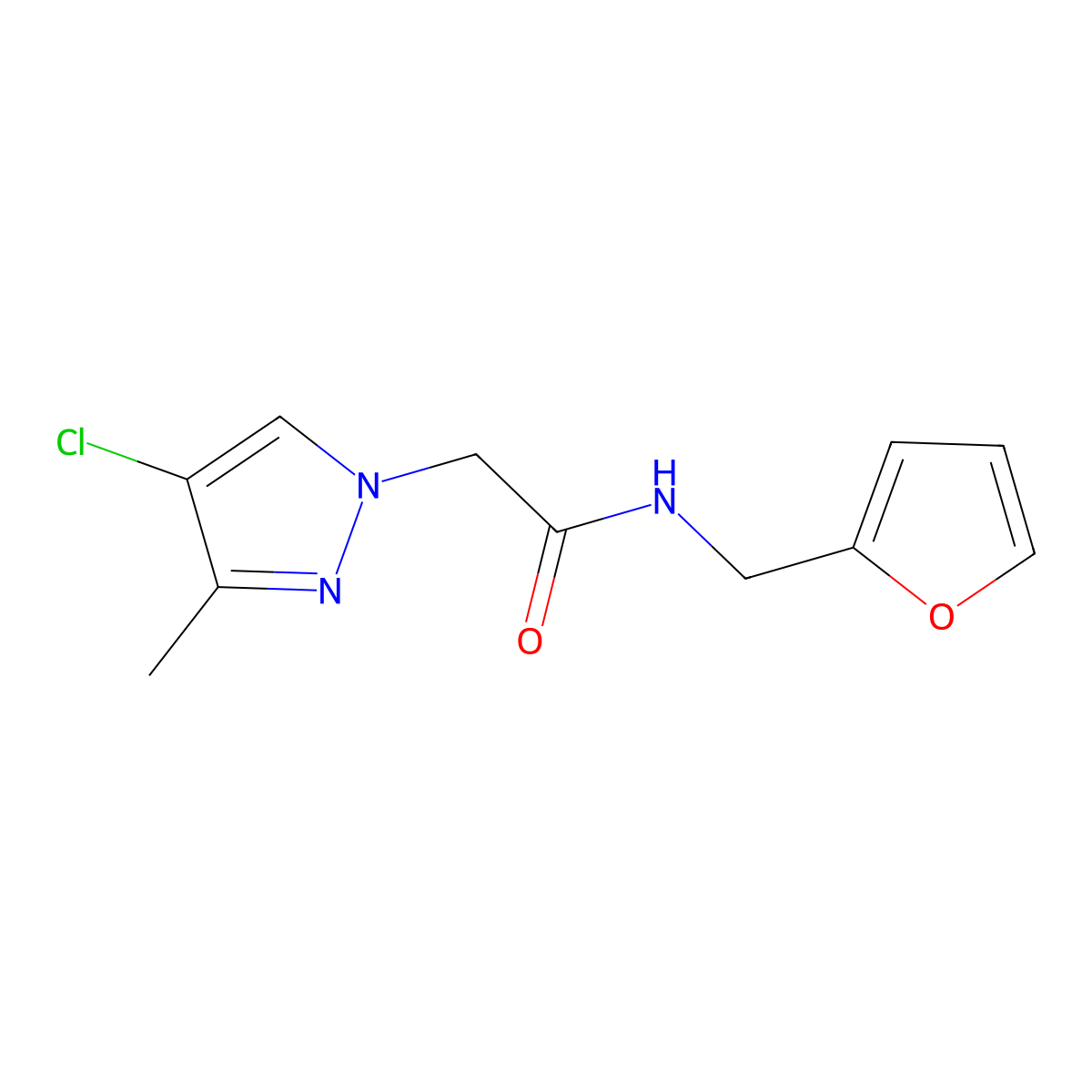 2-(4-chloro-3-methylpyrazol-1-yl)-N-(furan-2-ylmethyl)acetamide molecular structure, CAS 1005640-15-2