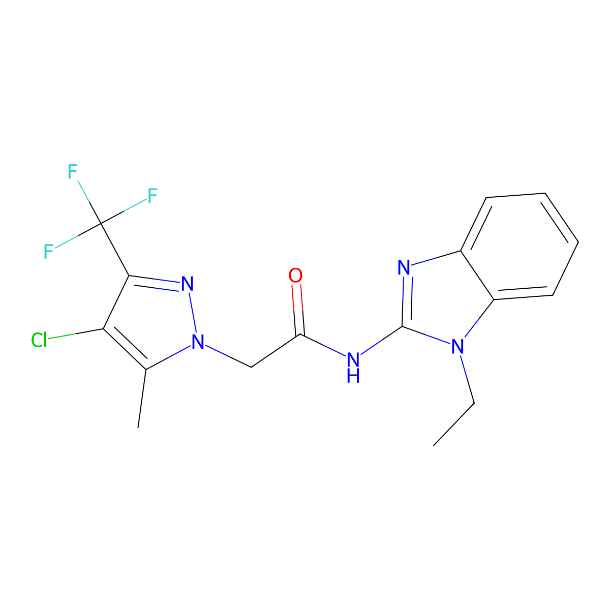 2-[4-chloro-5-methyl-3-(trifluoromethyl)pyrazol-1-yl]-N-(1-ethylbenzimidazol-2-yl)acetamide molecular structure, CAS 1005640-22-1