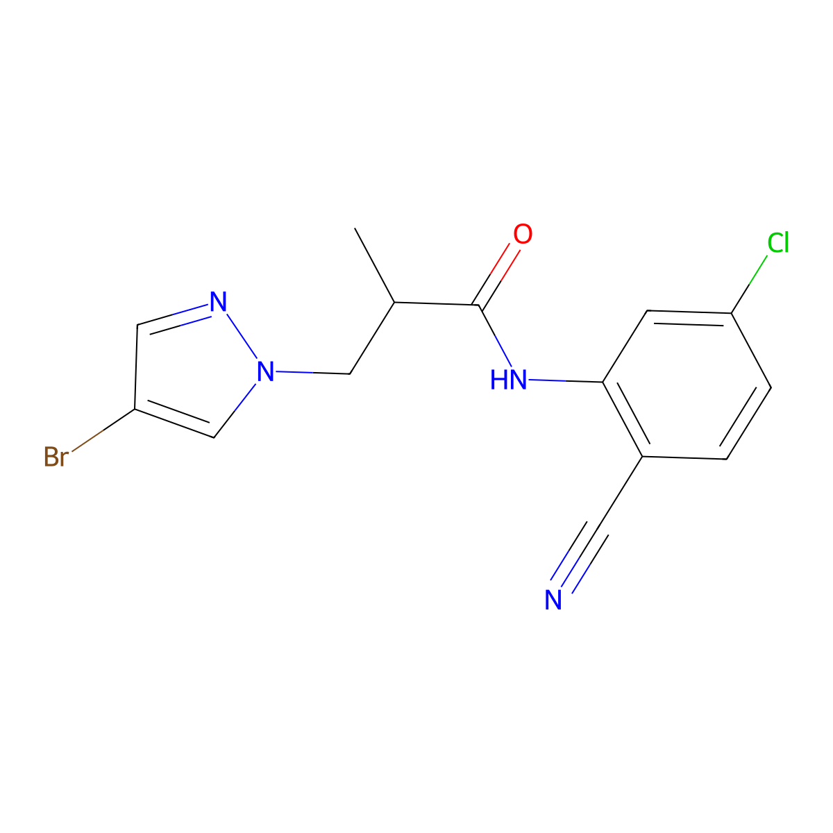 3-(4-bromopyrazol-1-yl)-N-(5-chloro-2-cyanophenyl)-2-methylpropanamide molecular structure, CAS 1005640-34-5
