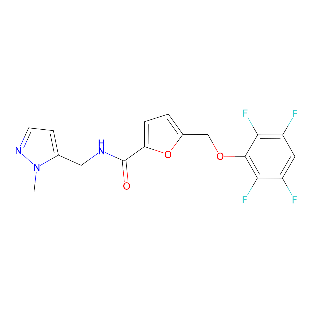 N-[(2-methylpyrazol-3-yl)methyl]-5-[(2,3,5,6-tetrafluorophenoxy)methyl]furan-2-carboxamide molecular structure, CAS 1005640-39-0