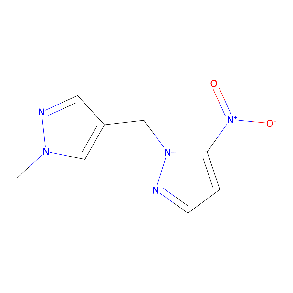 1-methyl-4-[(5-nitro-1H-pyrazol-1-yl)methyl]-1H-pyrazole molecular structure, CAS 1005640-43-6
