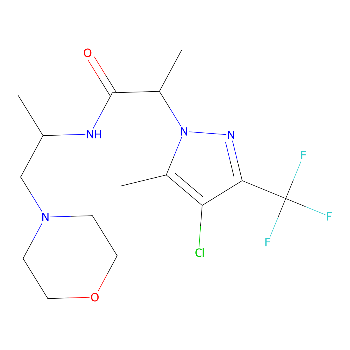 2-[4-chloro-5-methyl-3-(trifluoromethyl)-1H-pyrazol-1-yl]-N-[1-(morpholin-4-yl)propan-2-yl]propanamide molecular structure, CAS 1005640-44-7