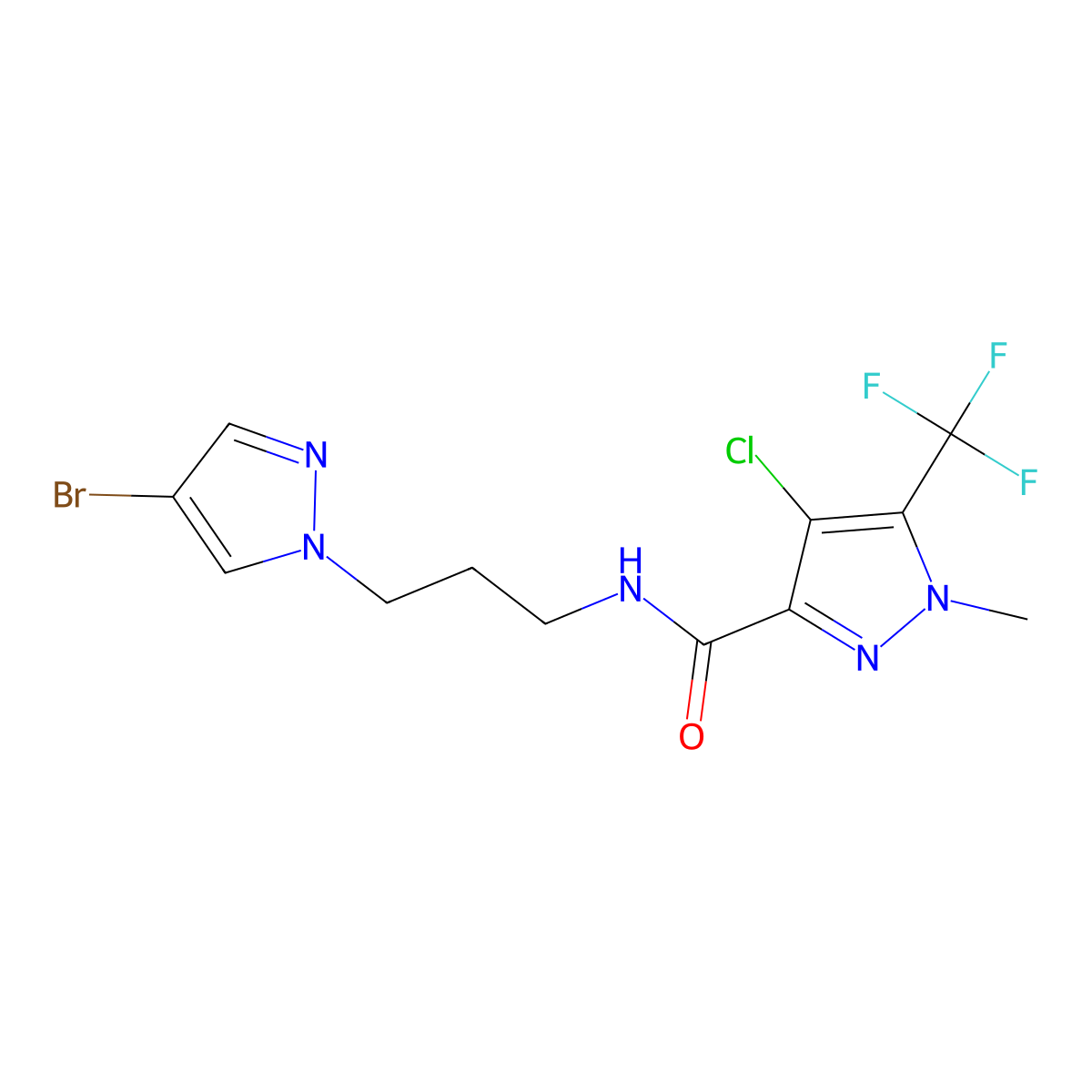 N-[3-(4-bromopyrazol-1-yl)propyl]-4-chloro-1-methyl-5-(trifluoromethyl)pyrazole-3-carboxamide molecular structure, CAS 1005640-50-5