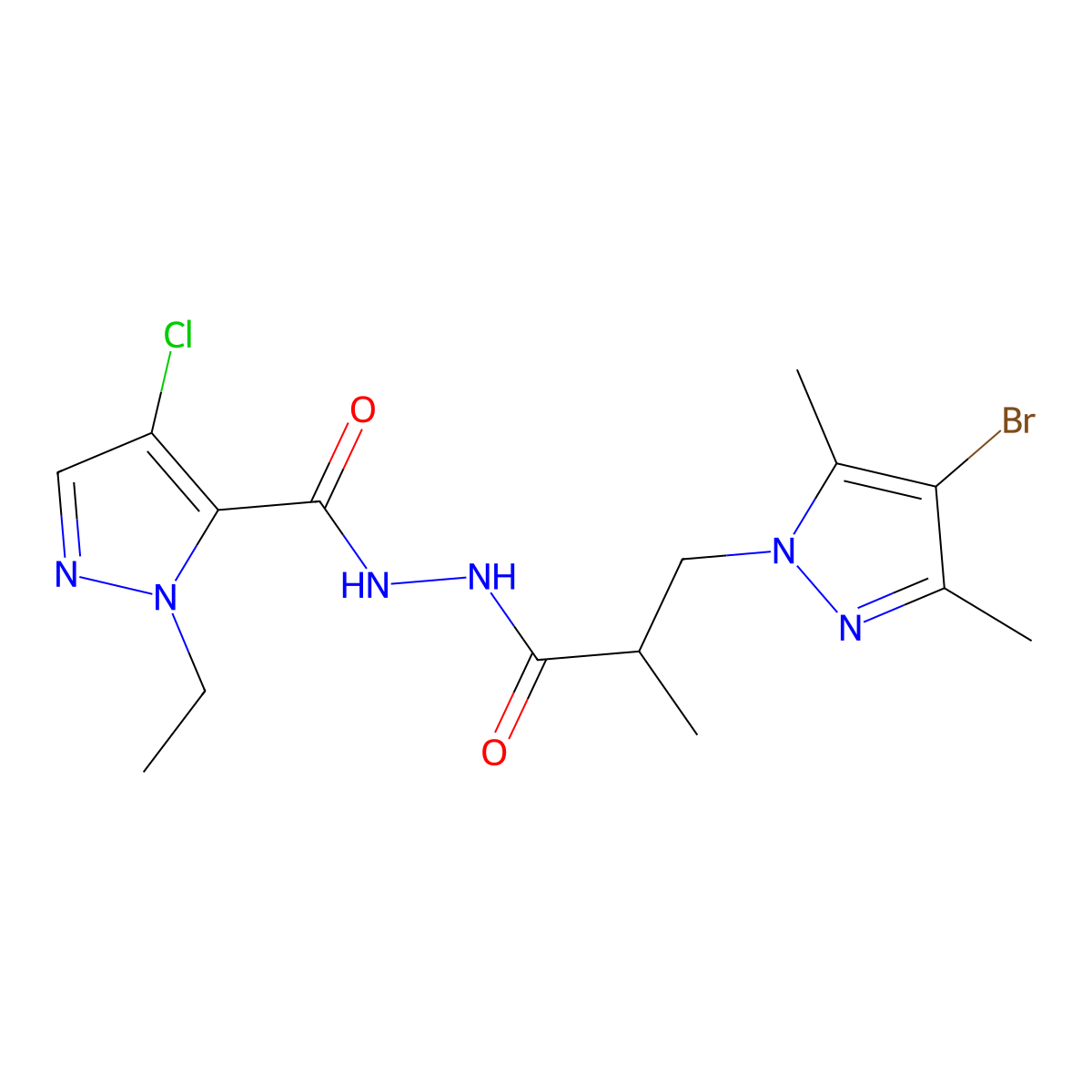 N'-[3-(4-bromo-3,5-dimethylpyrazol-1-yl)-2-methylpropanoyl]-4-chloro-2-ethylpyrazole-3-carbohydrazide molecular structure, CAS 1005640-59-4