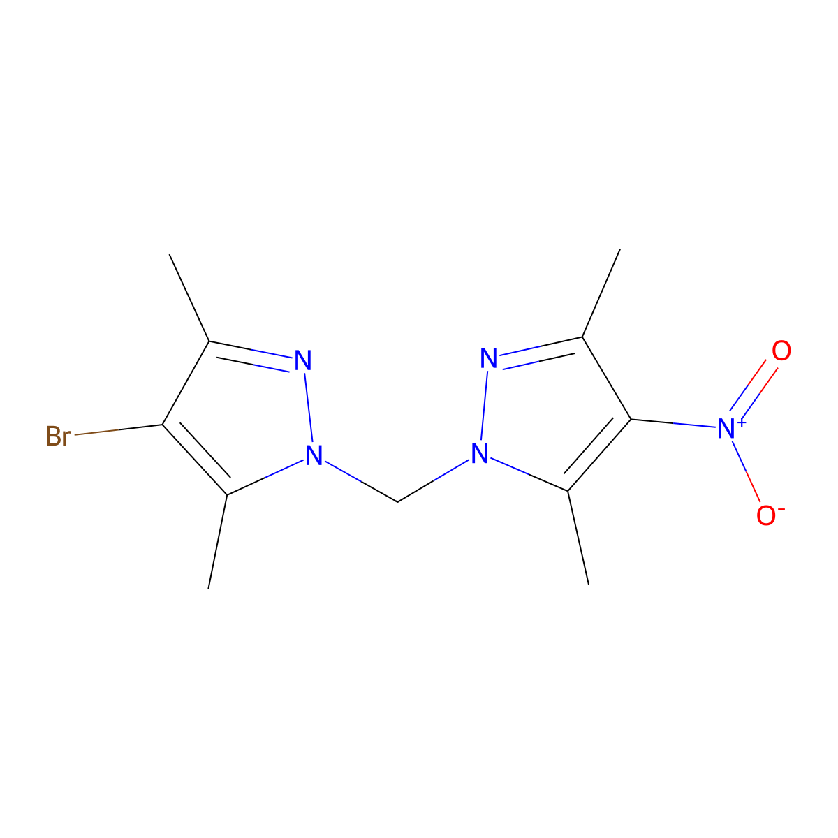 4-Bromo-1-((3,5-dimethyl-4-nitro-1H-pyrazol-1-yl)methyl)-3,5-dimethyl-1H-pyrazole molecular structure, CAS 1005640-61-8
