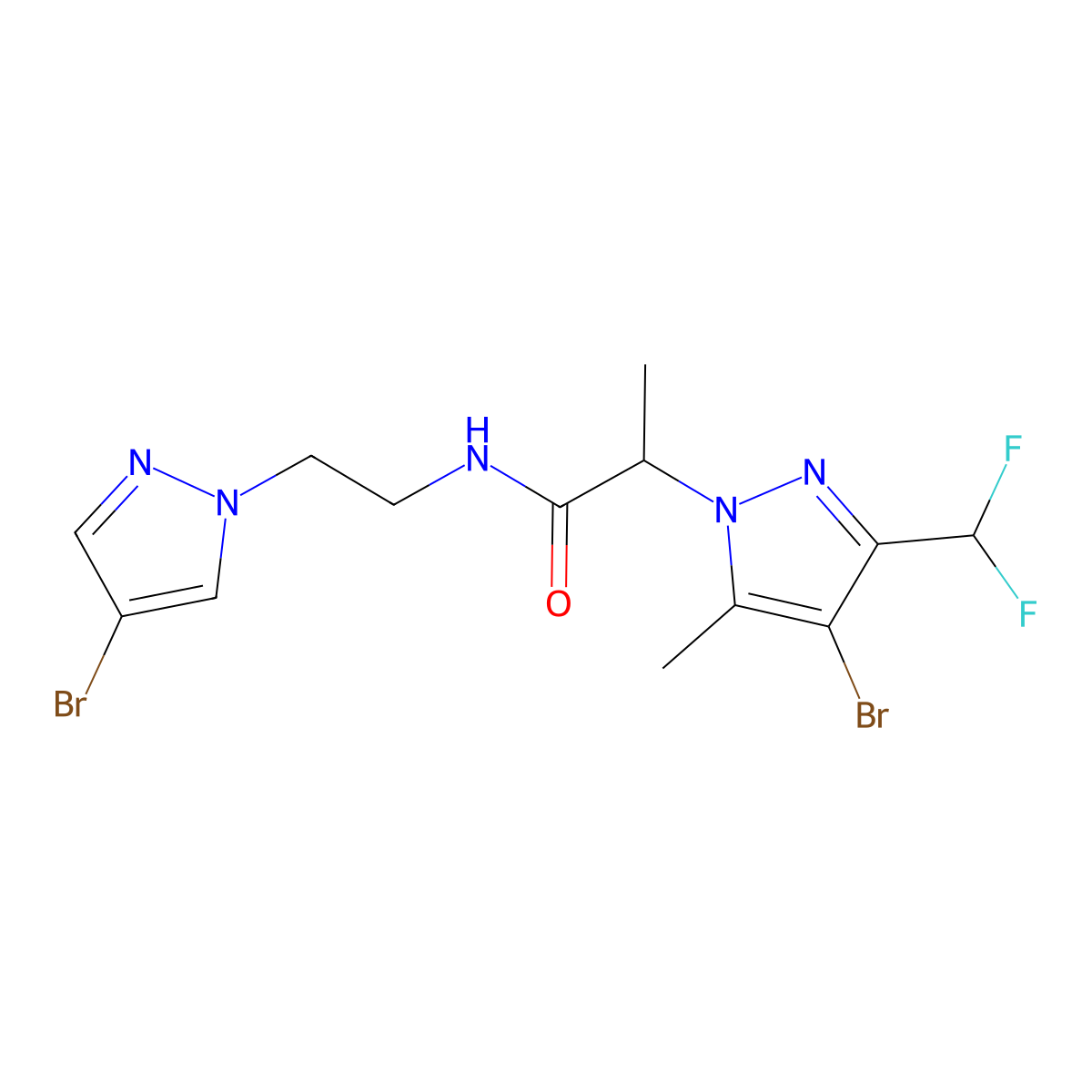 2-[4-bromo-3-(difluoromethyl)-5-methyl-1H-pyrazol-1-yl]-N-[2-(4-bromo-1H-pyrazol-1-yl)ethyl]propanamide molecular structure, CAS 1005640-62-9