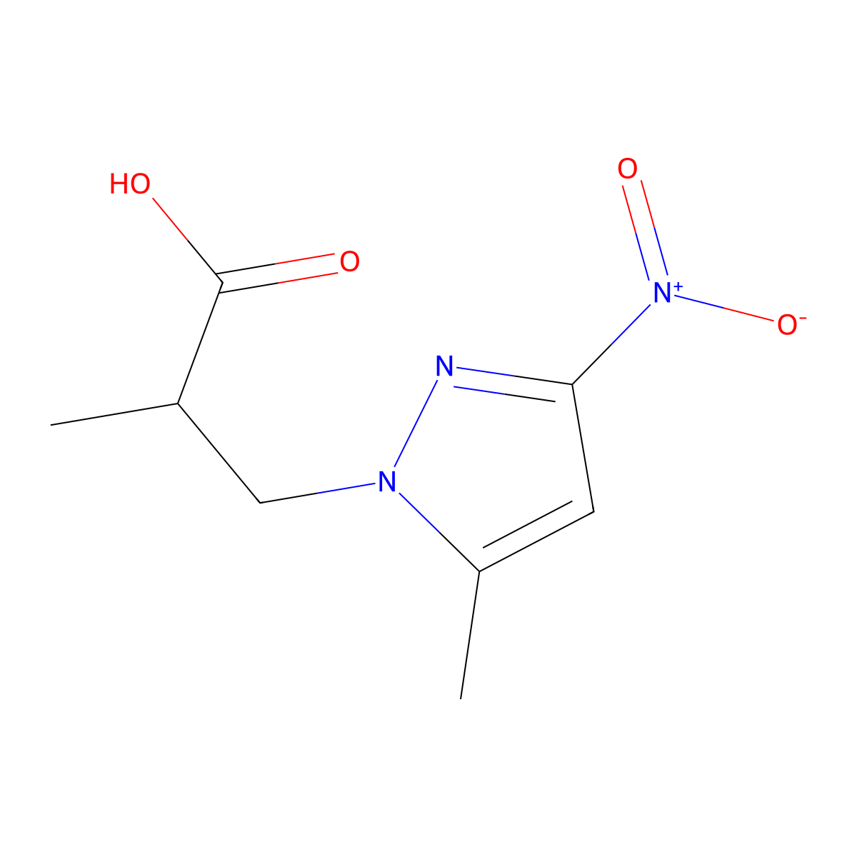 2-methyl-3-(5-methyl-3-nitro-1H-pyrazol-1-yl)propanoic acid molecular structure, CAS 1005640-67-4