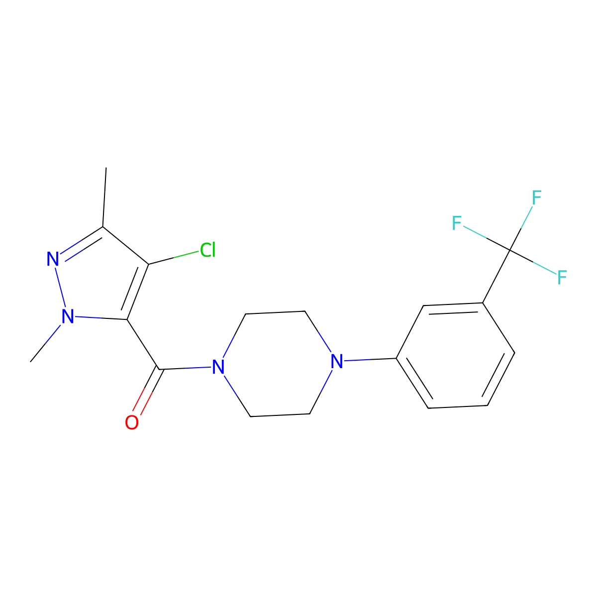 (4-Chloro-2,5-dimethylpyrazol-3-yl)-[4-[3-(trifluoromethyl)phenyl]piperazin-1-yl]methanone molecular structure, CAS 1005640-72-1