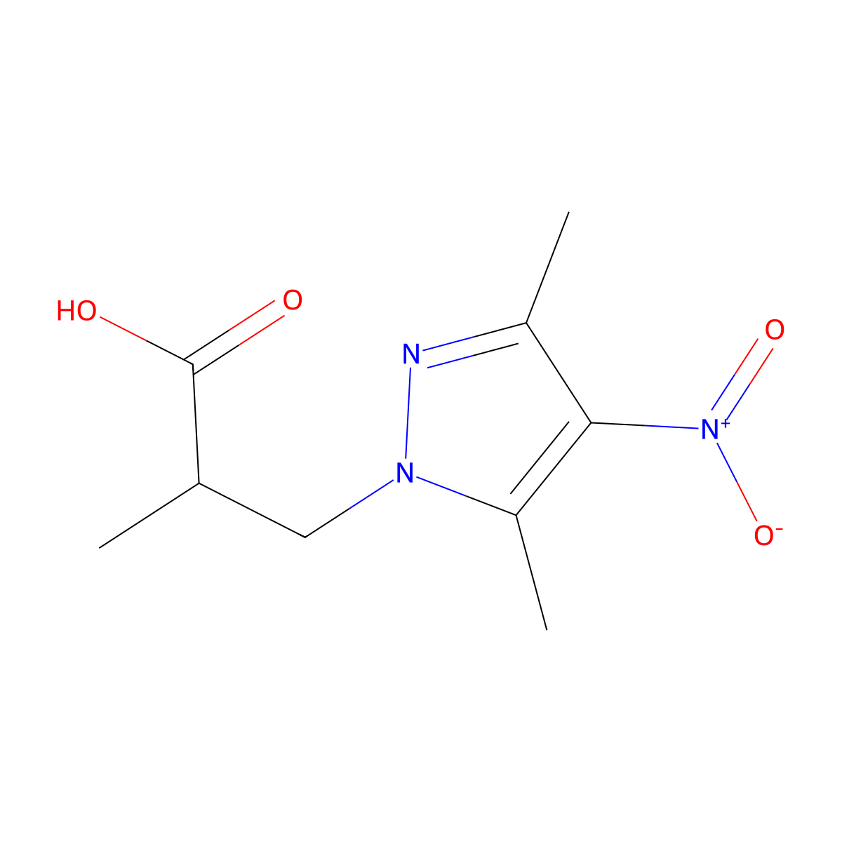 3-(3,5-dimethyl-4-nitro-1H-pyrazol-1-yl)-2-methylpropanoic acid molecular structure, CAS 1005640-74-3