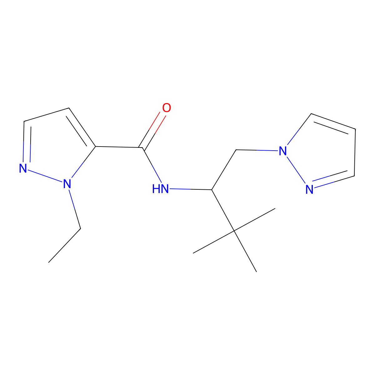 N-(2,2-Dimethyl-1-(1H-pyrazol-1-ylmethyl)propyl)-1-ethyl-1H-pyrazole-5-carboxamide molecular structure, CAS 1005640-82-3