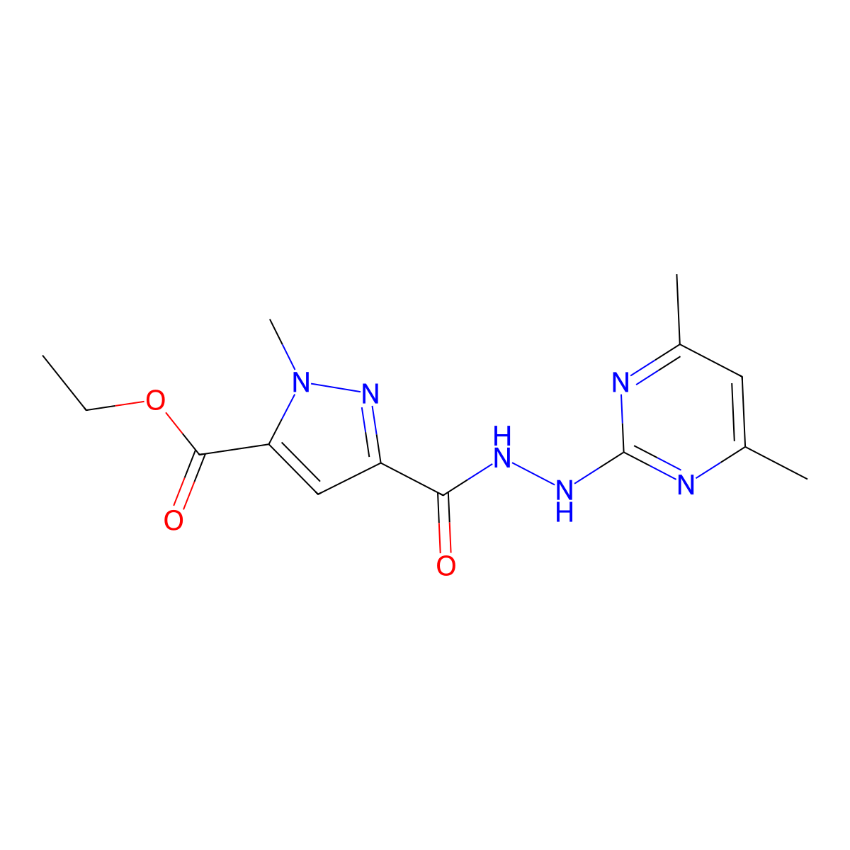 ethyl 3-{[2-(4,6-dimethylpyrimidin-2-yl)hydrazinyl]carbonyl}-1-methyl-1H-pyrazole-5-carboxylate molecular structure, CAS 1005641-13-3