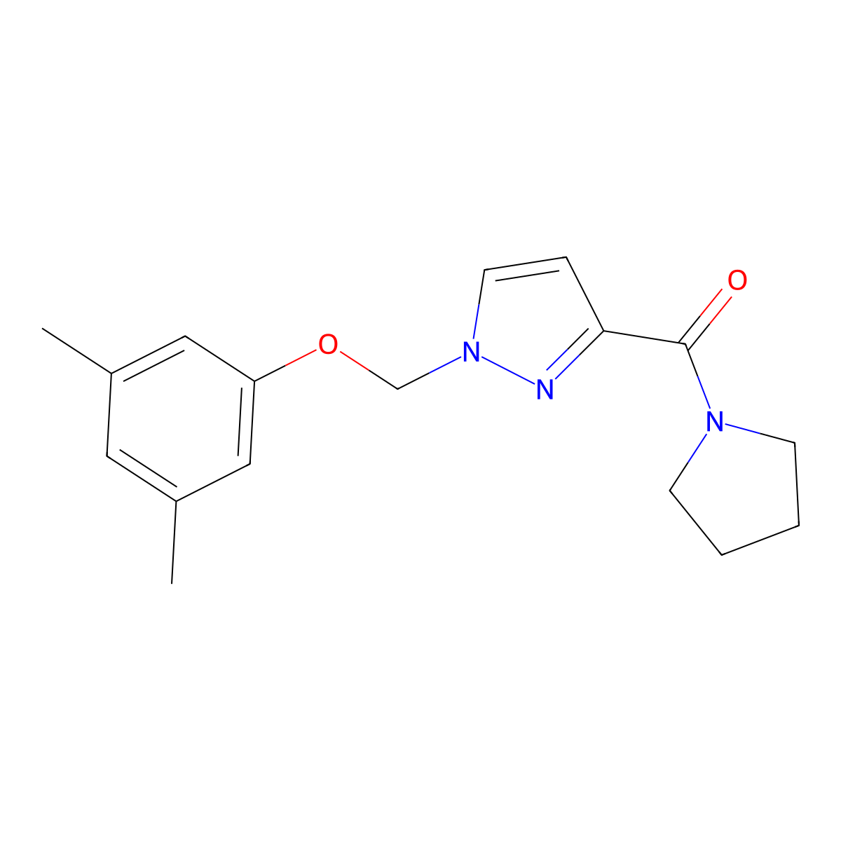 [1-[(3,5-Dimethylphenoxy)methyl]pyrazol-3-yl]-pyrrolidin-1-ylmethanone molecular structure, CAS 1005641-14-4