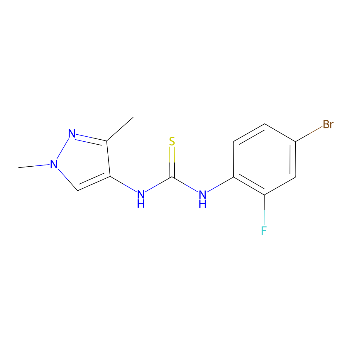 N-(4-Bromo-2-fluorophenyl)-N'-(1,3-dimethyl-1H-pyrazol-4-yl)thiourea molecular structure, CAS 1005641-23-5