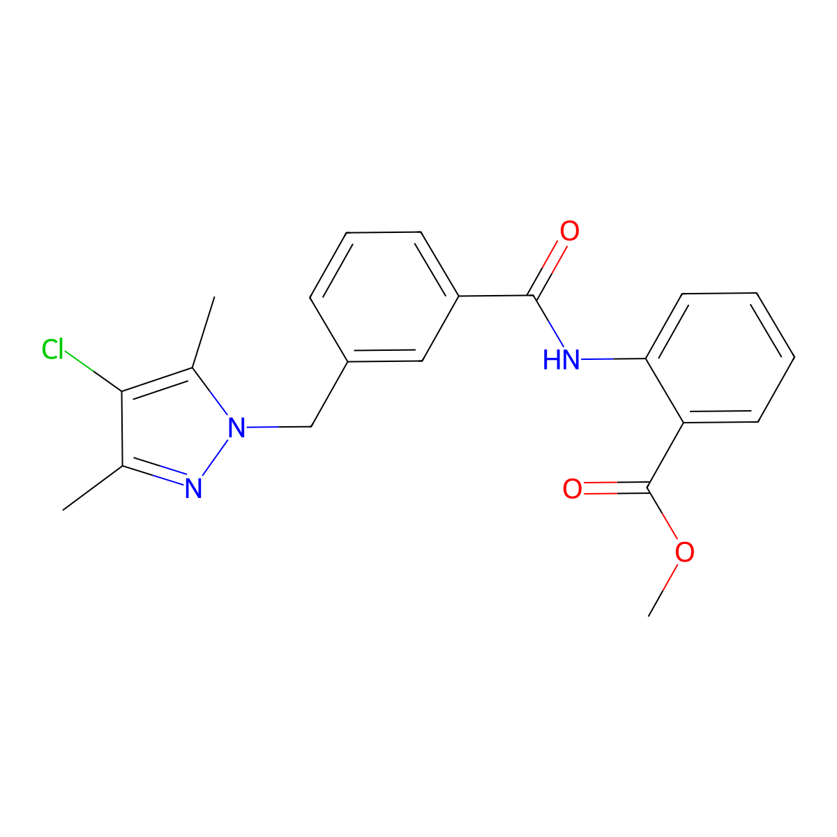 methyl 2-({3-[(4-chloro-3,5-dimethyl-1H-pyrazol-1-yl)methyl]benzoyl}amino)benzoate molecular structure, CAS 1005641-44-0