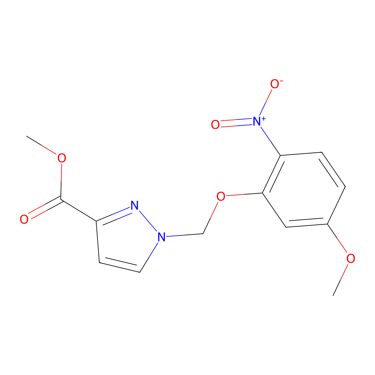 methyl 1-[(5-methoxy-2-nitrophenoxy)methyl]-1H-pyrazole-3-carboxylate molecular structure, CAS 1005642-78-3