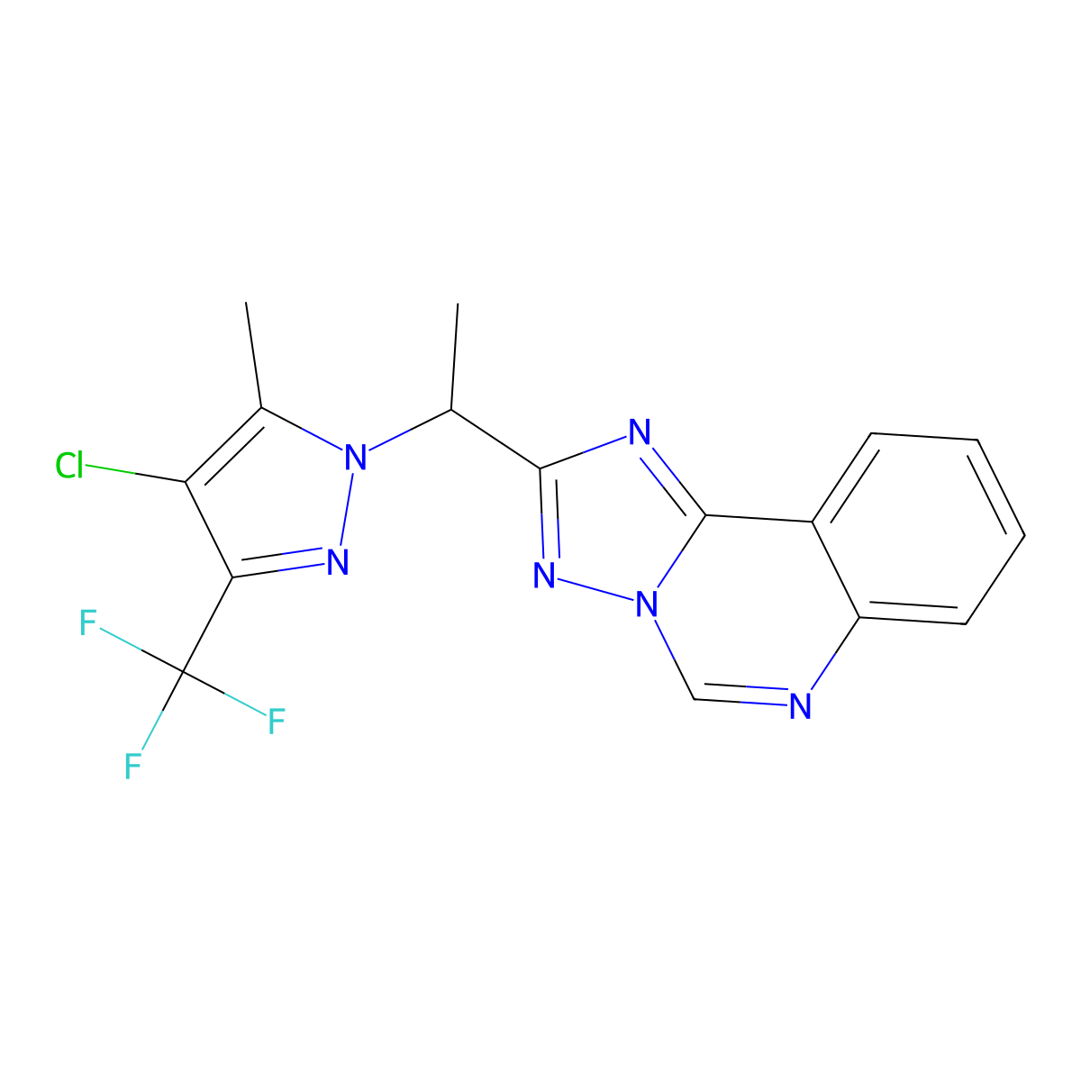 2-{1-[4-chloro-5-methyl-3-(trifluoromethyl)-1H-pyrazol-1-yl]ethyl}[1,2,4]triazolo[1,5-c]quinazoline molecular structure, CAS 1005642-84-1