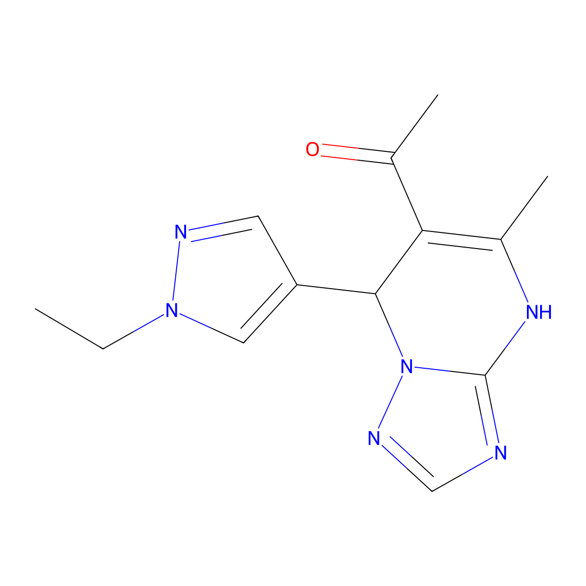 1-(7-(1-ethyl-1H-pyrazol-4-yl)-5-methyl-4,7-dihydro-[1,2,4]triazolo[1,5-a]pyrimidin-6-yl)ethanone molecular structure, CAS 1005642-89-6