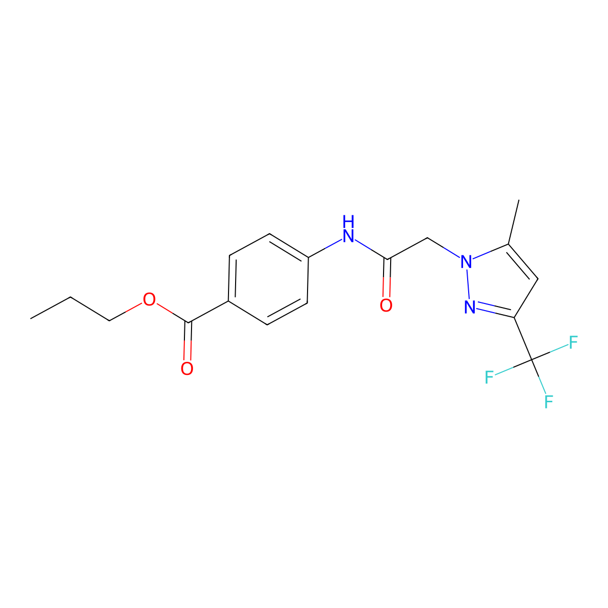 propyl 4-({[5-methyl-3-(trifluoromethyl)-1H-pyrazol-1-yl]acetyl}amino)benzoate molecular structure, CAS 1005642-97-6