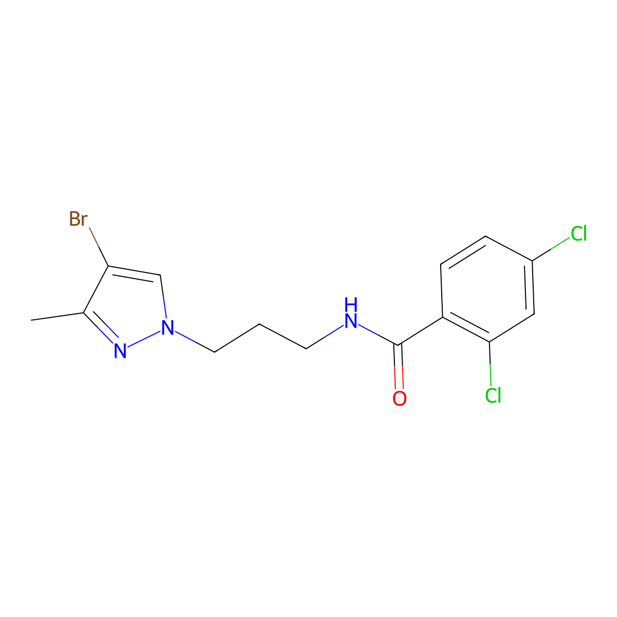 N-[3-(4-bromo-3-methylpyrazol-1-yl)propyl]-2,4-dichlorobenzamide molecular structure, CAS 1005643-20-8