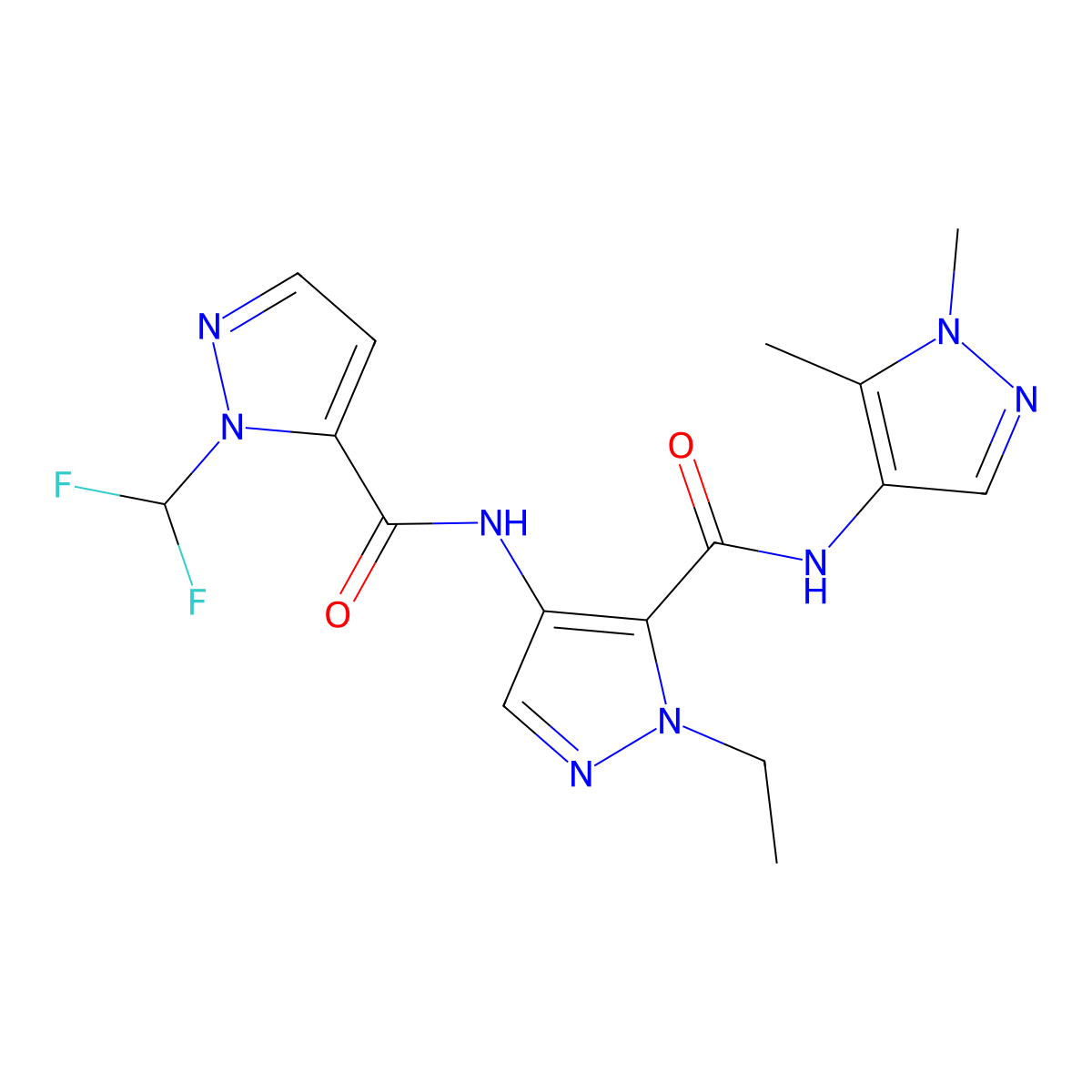 4-[[2-(difluoromethyl)pyrazole-3-carbonyl]amino]-N-(1,5-dimethylpyrazol-4-yl)-2-ethylpyrazole-3-carboxamide molecular structure, CAS 1005643-28-6