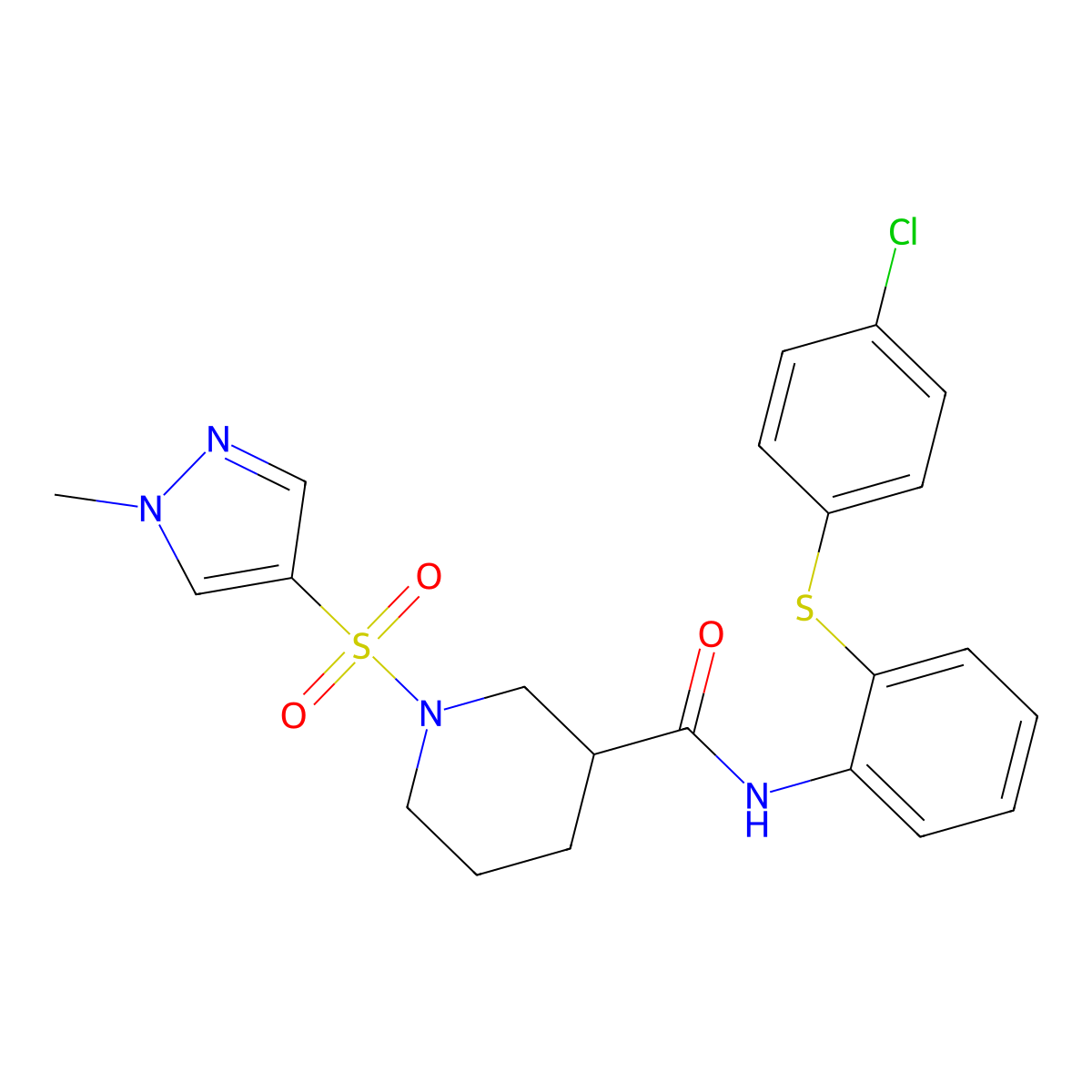 N-{2-[(4-chlorophenyl)sulfanyl]phenyl}-1-[(1-methyl-1H-pyrazol-4-yl)sulfonyl]piperidine-3-carboxamide molecular structure, CAS 1005643-42-4
