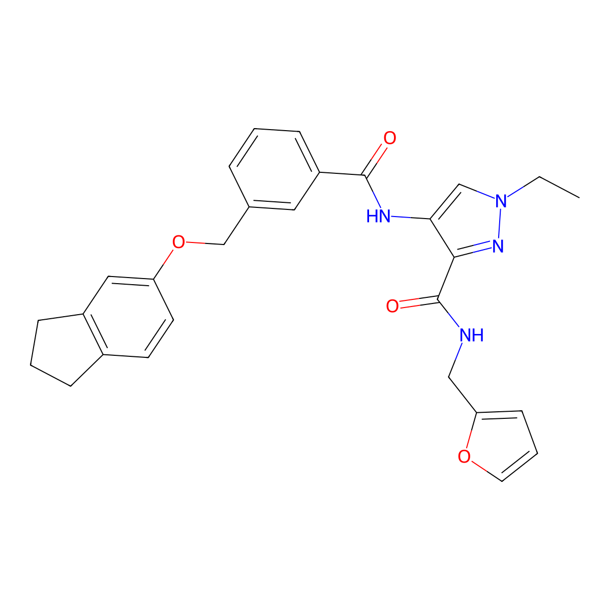 4-[[3-(2,3-dihydro-1H-inden-5-yloxymethyl)benzoyl]amino]-1-ethyl-N-(furan-2-ylmethyl)pyrazole-3-carboxamide molecular structure, CAS 1005643-47-9