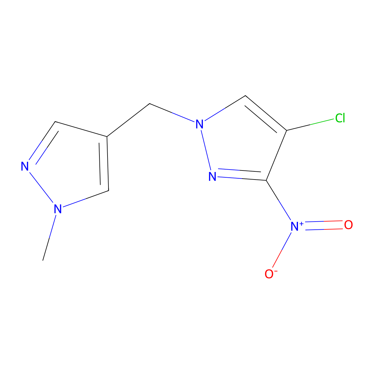 4-Chloro-1-[(1-methylpyrazol-4-yl)methyl]-3-nitropyrazole molecular structure, CAS 1005643-57-1