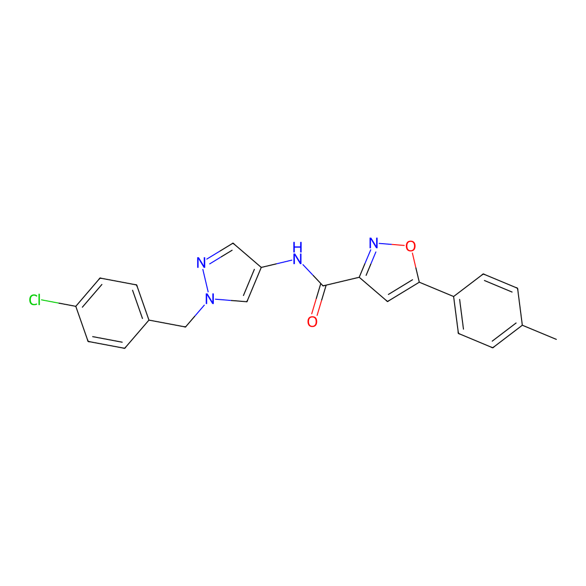 N-[1-[(4-chlorophenyl)methyl]pyrazol-4-yl]-5-(4-methylphenyl)-1,2-oxazole-3-carboxamide molecular structure, CAS 1005644-30-3