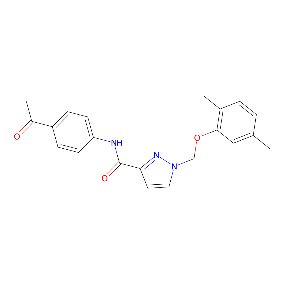 N-(4-acetylphenyl)-1-[(2,5-dimethylphenoxy)methyl]pyrazole-3-carboxamide molecular structure, CAS 1005644-33-6