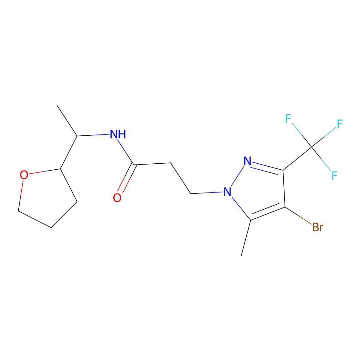 3-[4-bromo-5-methyl-3-(trifluoromethyl)pyrazol-1-yl]-N-[1-(oxolan-2-yl)ethyl]propanamide molecular structure, CAS 1005644-53-0