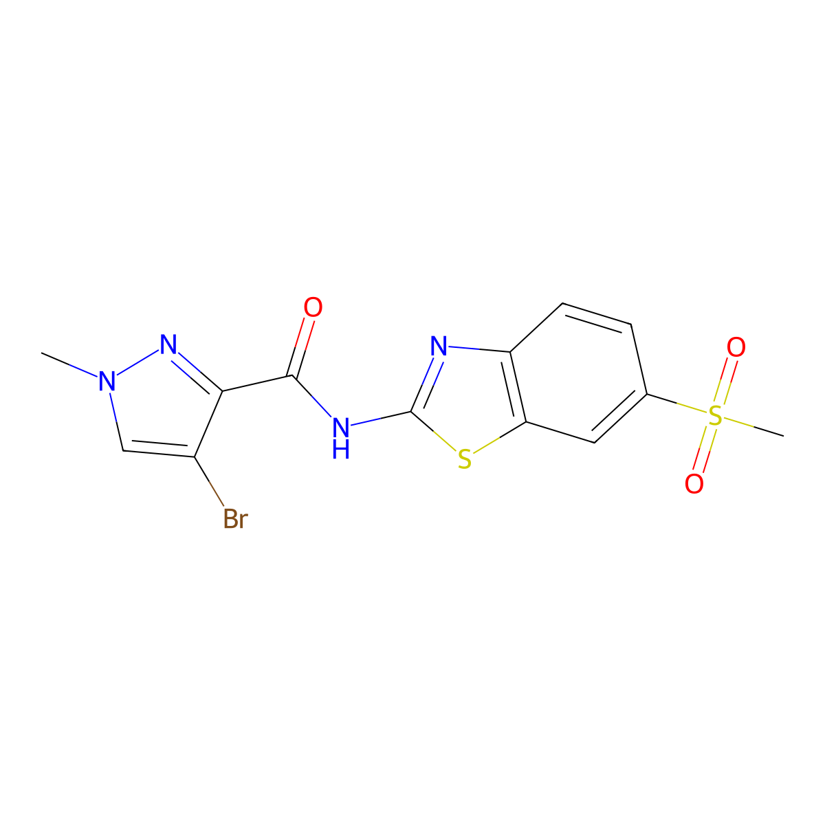 4-bromo-1-methyl-N-[6-(methylsulfonyl)-1,3-benzothiazol-2-yl]-1H-pyrazole-3-carboxamide molecular structure, CAS 1005644-97-2