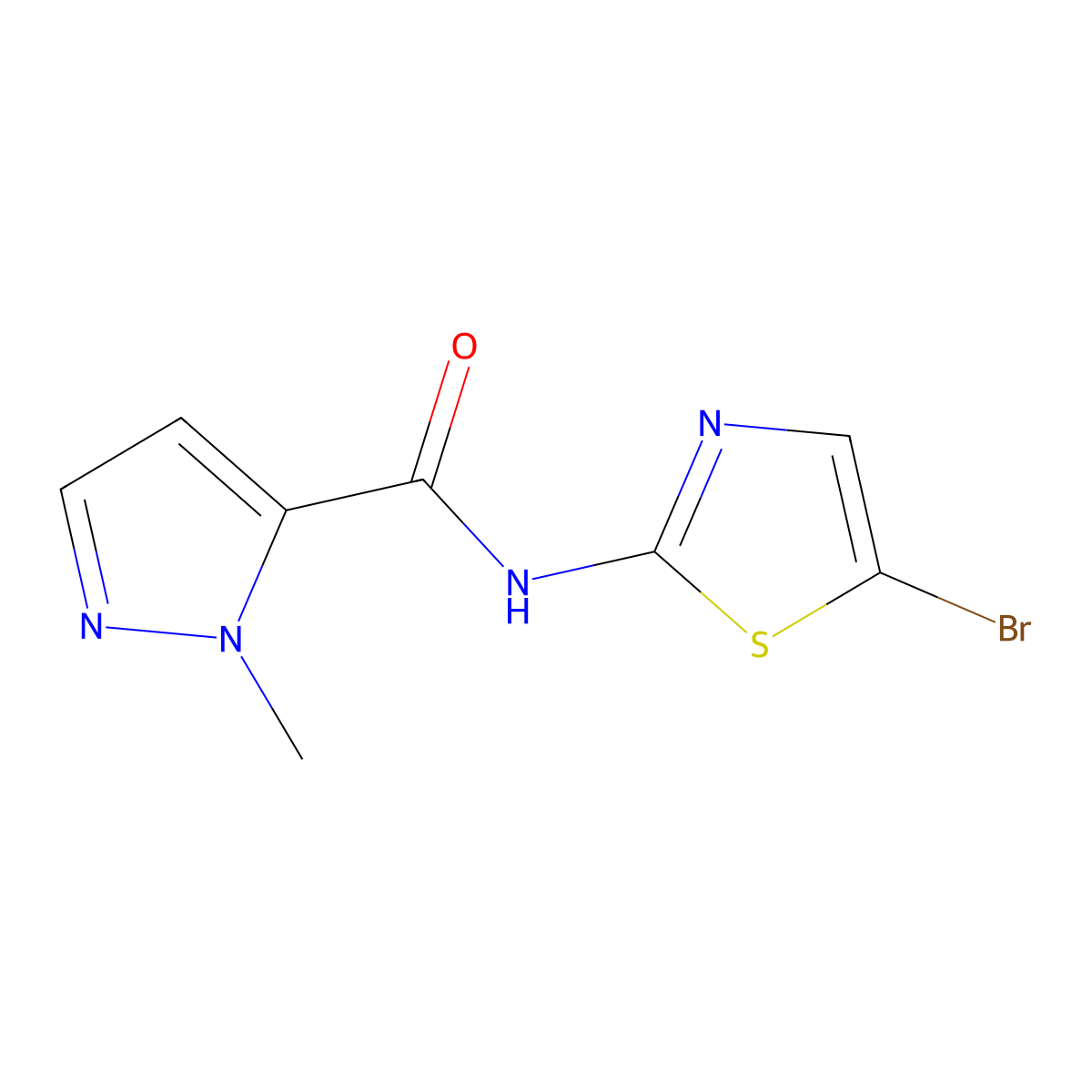 N-(5-bromo-1,3-thiazol-2-yl)-1-methyl-1H-pyrazole-5-carboxamide molecular structure, CAS 1005645-11-3