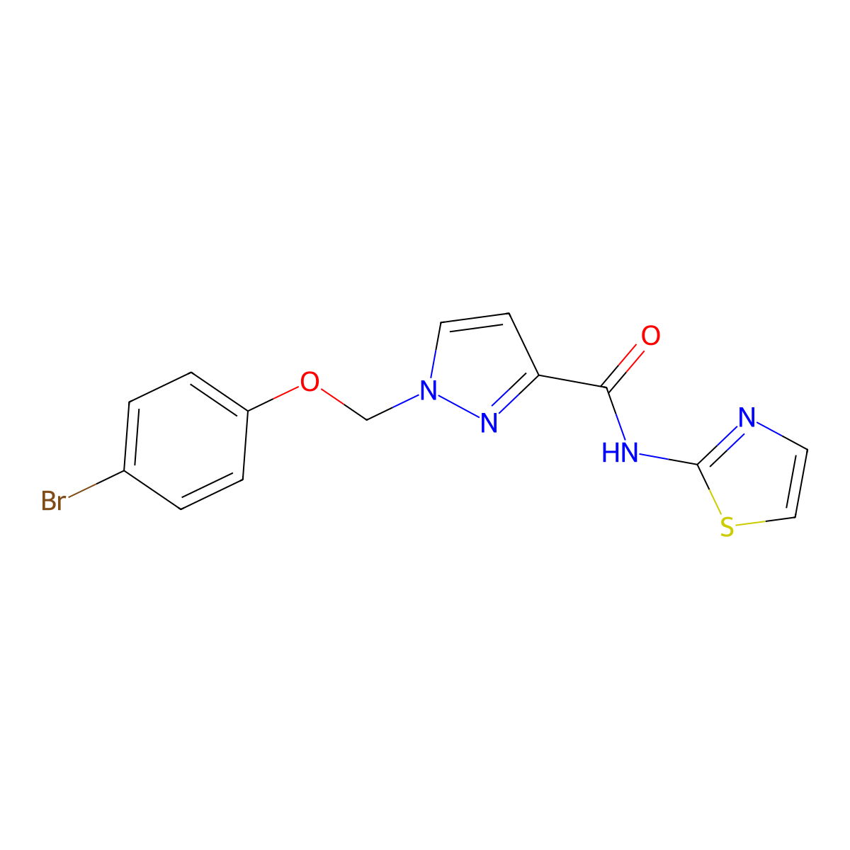 1-[(4-bromophenoxy)methyl]-N-(1,3-thiazol-2-yl)-1H-pyrazole-3-carboxamide molecular structure, CAS 1005646-32-1