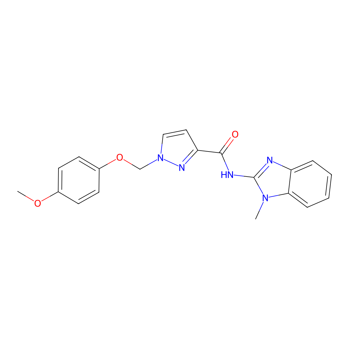 1-[(4-methoxyphenoxy)methyl]-N-(1-methylbenzimidazol-2-yl)pyrazole-3-carboxamide molecular structure, CAS 1005646-51-4