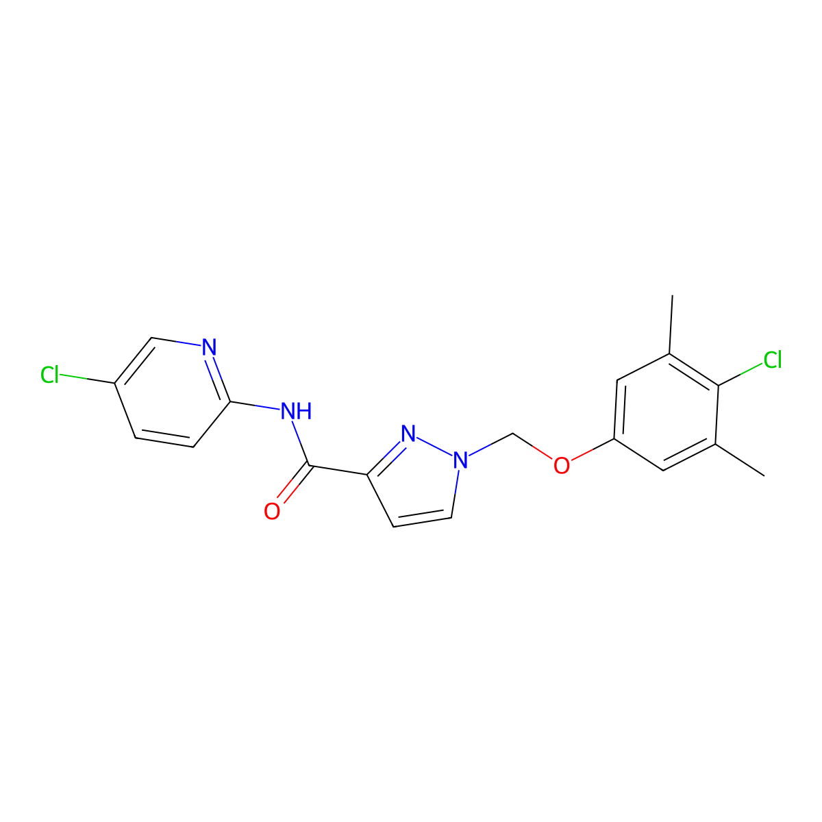 1-[(4-chloro-3,5-dimethylphenoxy)methyl]-N-(5-chloropyridin-2-yl)-1H-pyrazole-3-carboxamide molecular structure, CAS 1005646-65-0