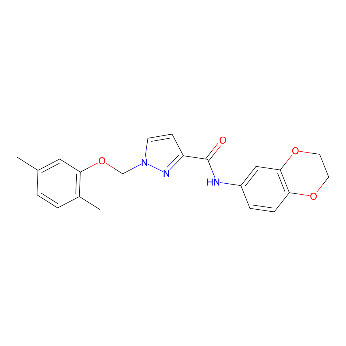 N-(2,3-dihydro-1,4-benzodioxin-6-yl)-1-[(2,5-dimethylphenoxy)methyl]pyrazole-3-carboxamide molecular structure, CAS 1005646-67-2