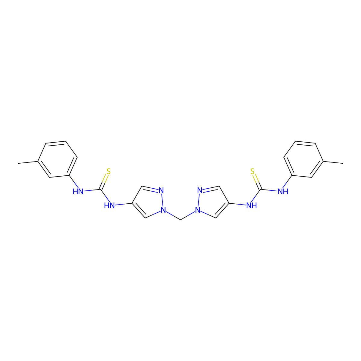1-(3-Methylphenyl)-3-[1-[[4-[(3-methylphenyl)carbamothioylamino]pyrazol-1-yl]methyl]pyrazol-4-yl]thiourea molecular structure, CAS 1005647-05-1