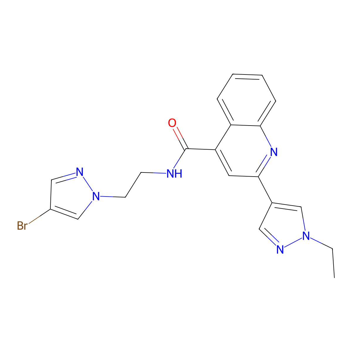 N-[2-(4-bromo-1H-pyrazol-1-yl)ethyl]-2-(1-ethyl-1H-pyrazol-4-yl)quinoline-4-carboxamide molecular structure, CAS 1005647-29-9