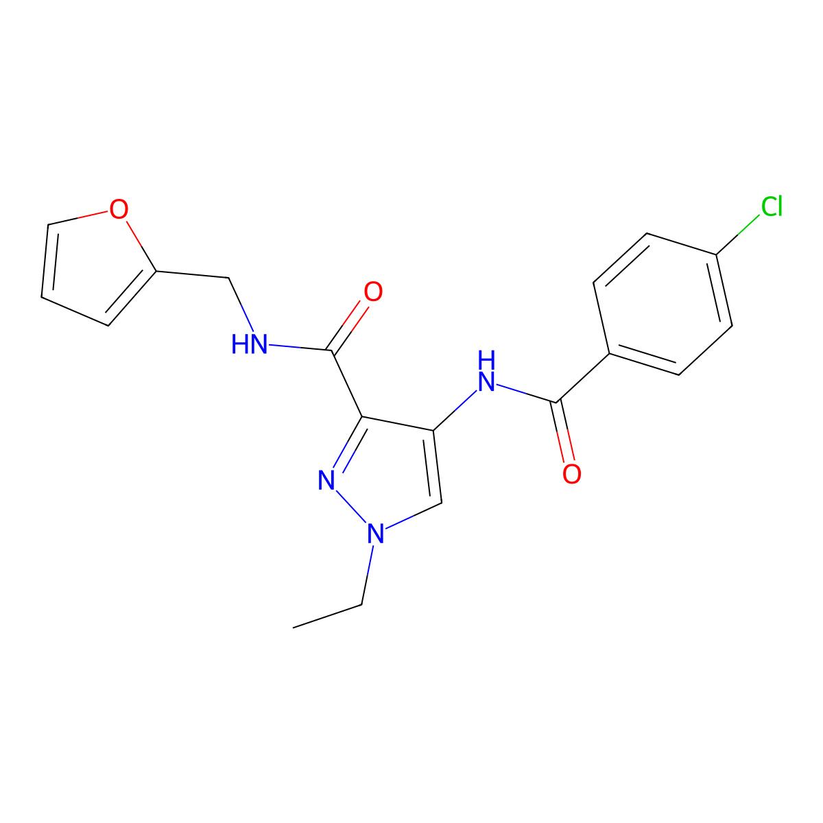 4-[(4-chlorobenzoyl)amino]-1-ethyl-N-(furan-2-ylmethyl)pyrazole-3-carboxamide molecular structure, CAS 1005647-46-0
