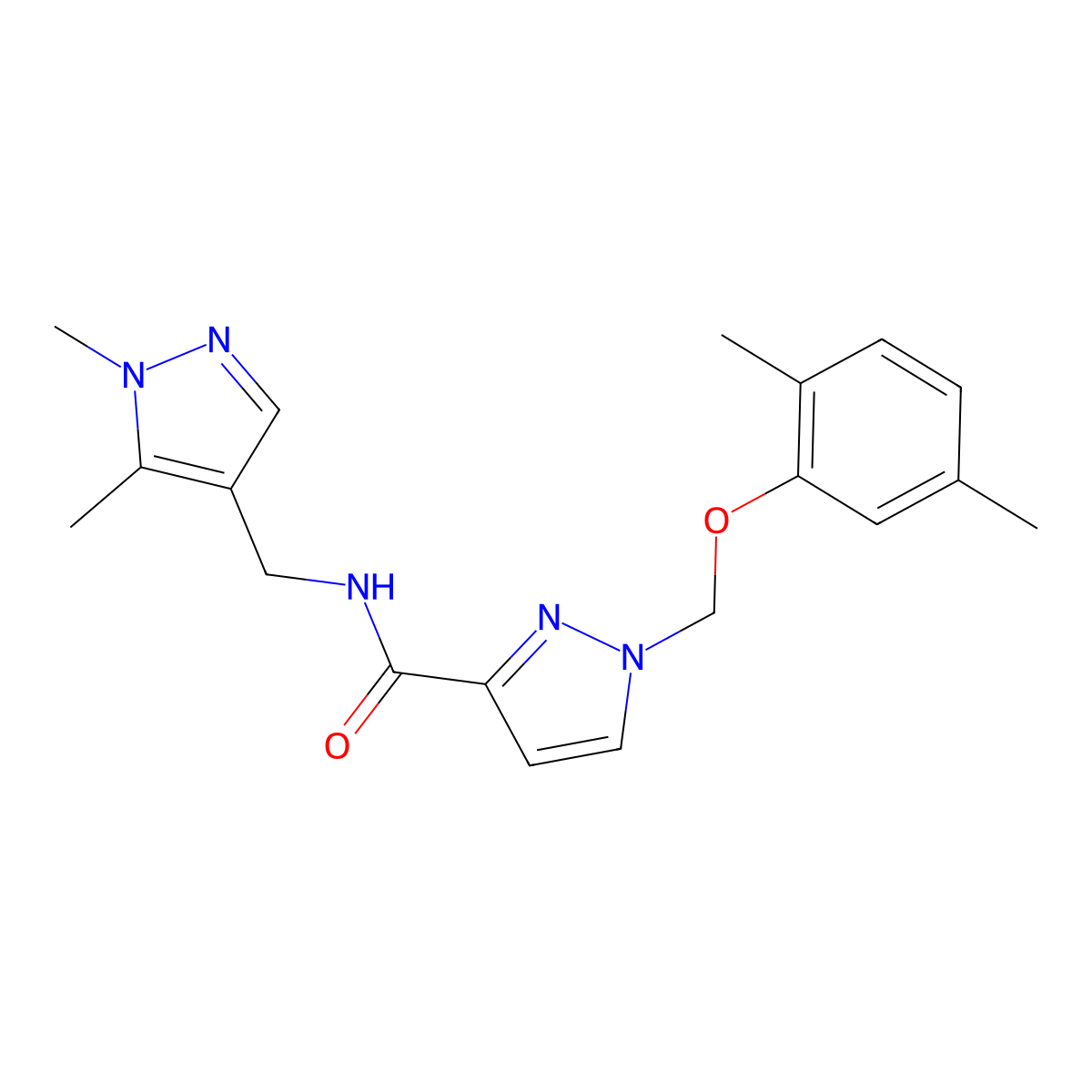 1-[(2,5-dimethylphenoxy)methyl]-N-[(1,5-dimethylpyrazol-4-yl)methyl]pyrazole-3-carboxamide molecular structure, CAS 1005647-68-6