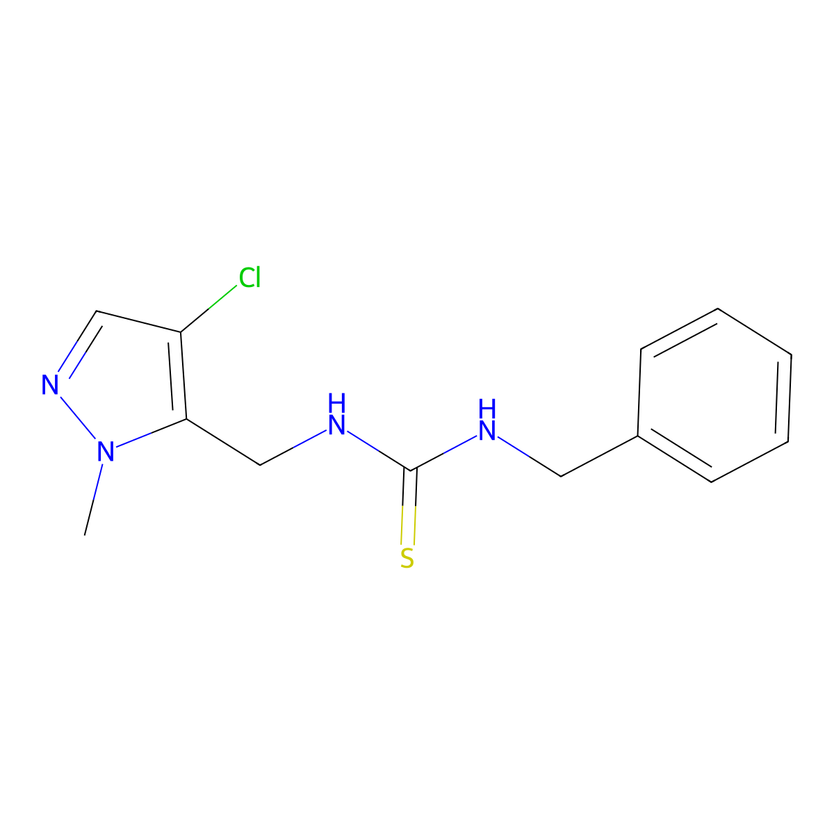 1-benzyl-3-[(4-chloro-1-methyl-1H-pyrazol-5-yl)methyl]thiourea molecular structure, CAS 1005647-72-2