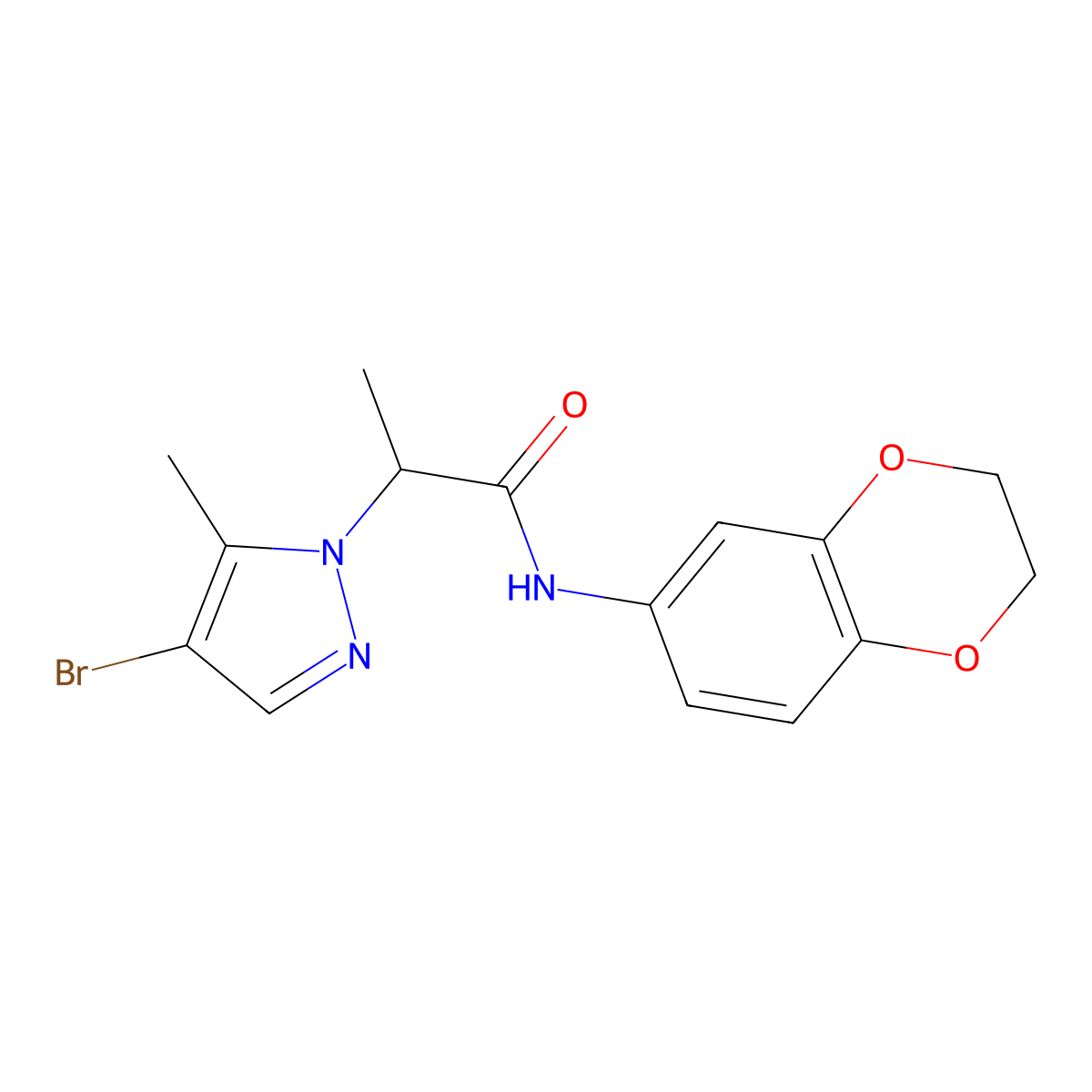 2-(4-bromo-5-methylpyrazol-1-yl)-N-(2,3-dihydro-1,4-benzodioxin-6-yl)propanamide molecular structure, CAS 1005648-44-1