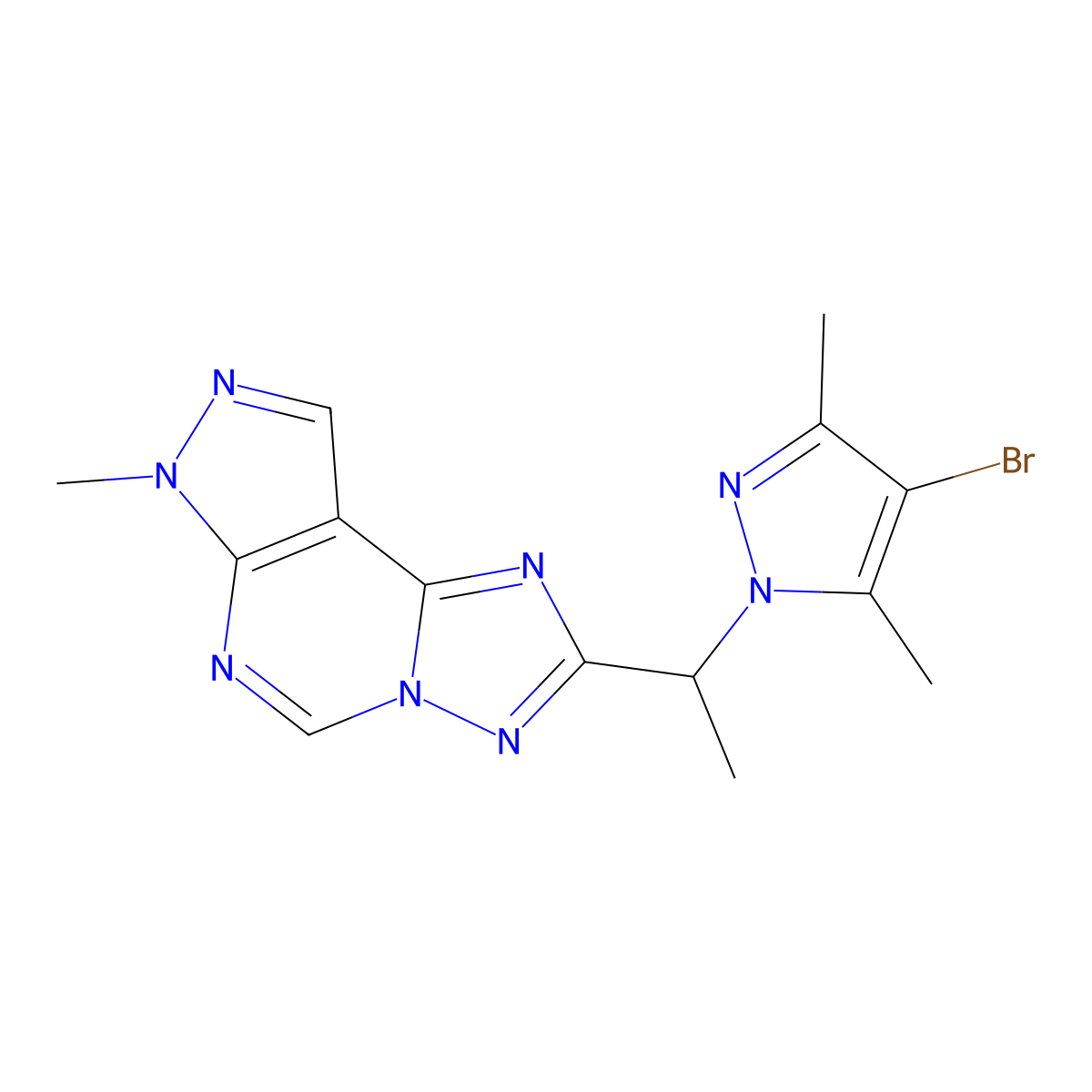 2-[1-(4-bromo-3,5-dimethyl-1H-pyrazol-1-yl)ethyl]-7-methyl-7H-pyrazolo[4,3-e][1,2,4]triazolo[1,5-c]pyrimidine molecular structure, CAS 1005648-73-6