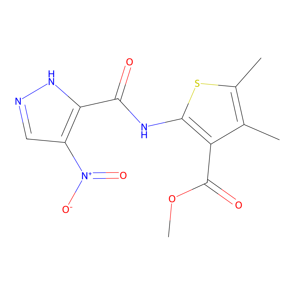 methyl 4,5-dimethyl-2-{[(4-nitro-1H-pyrazol-3-yl)carbonyl]amino}thiophene-3-carboxylate molecular structure, CAS 1005649-06-8
