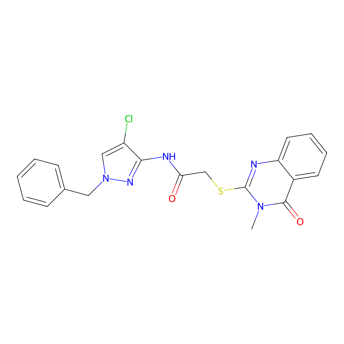 N-(1-benzyl-4-chloro-1H-pyrazol-3-yl)-2-[(3-methyl-4-oxo-3,4-dihydroquinazolin-2-yl)sulfanyl]acetamide molecular structure, CAS 1005649-23-9