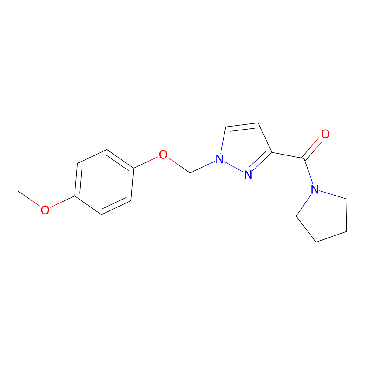 [1-[(4-Methoxyphenoxy)methyl]pyrazol-3-yl]-pyrrolidin-1-ylmethanone molecular structure, CAS 1005649-82-0