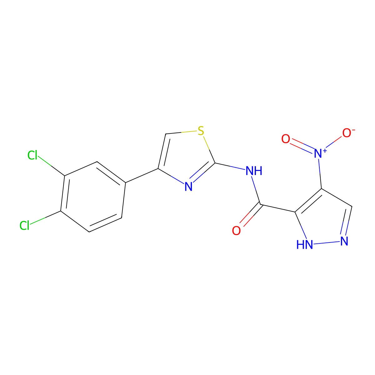 N-[4-(3,4-dichlorophenyl)-1,3-thiazol-2-yl]-4-nitro-1H-pyrazole-3-carboxamide molecular structure, CAS 1005649-88-6