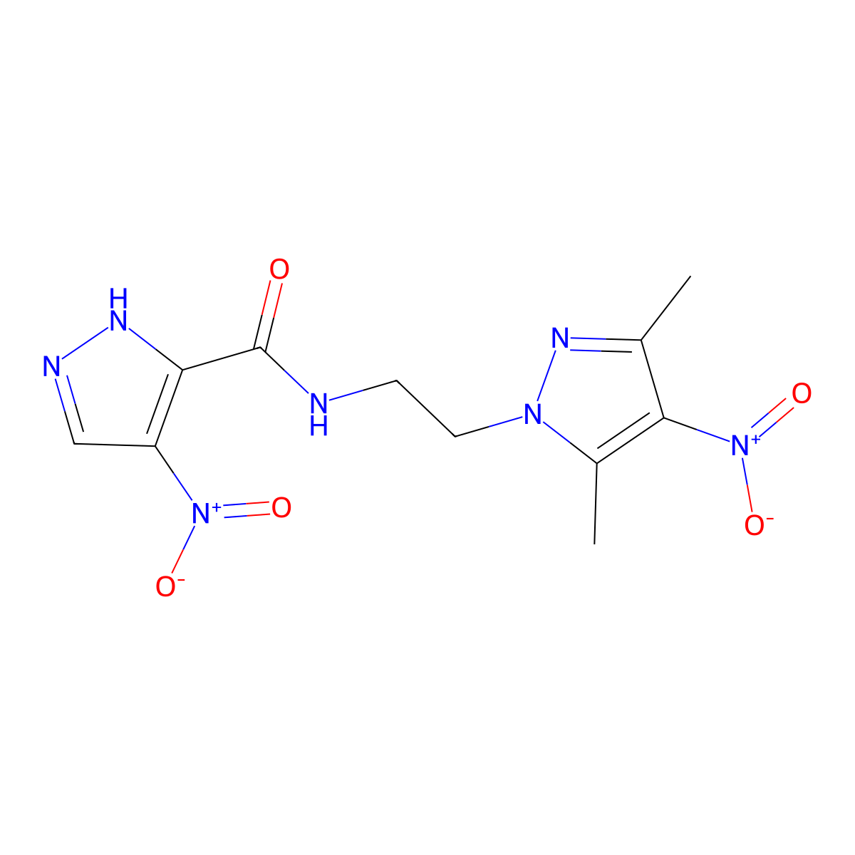 N-[2-(3,5-dimethyl-4-nitropyrazol-1-yl)ethyl]-4-nitro-1H-pyrazole-5-carboxamide molecular structure, CAS 1005650-02-1