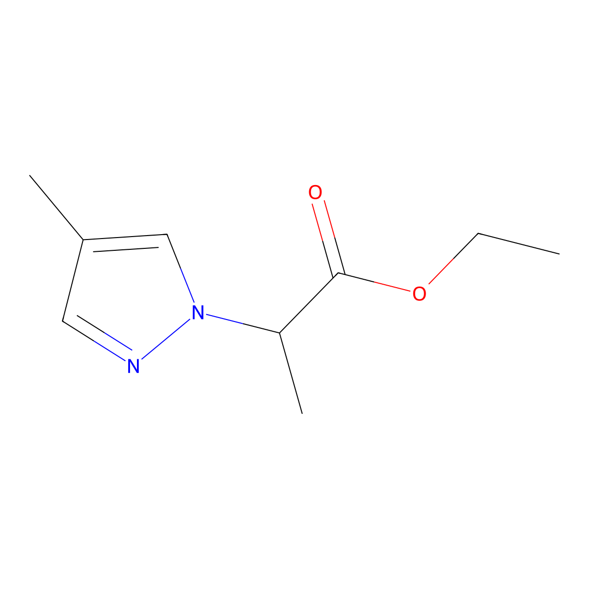 ethyl 2-(4-methyl-1H-pyrazol-1-yl)propanoate molecular structure, CAS 1005650-04-3