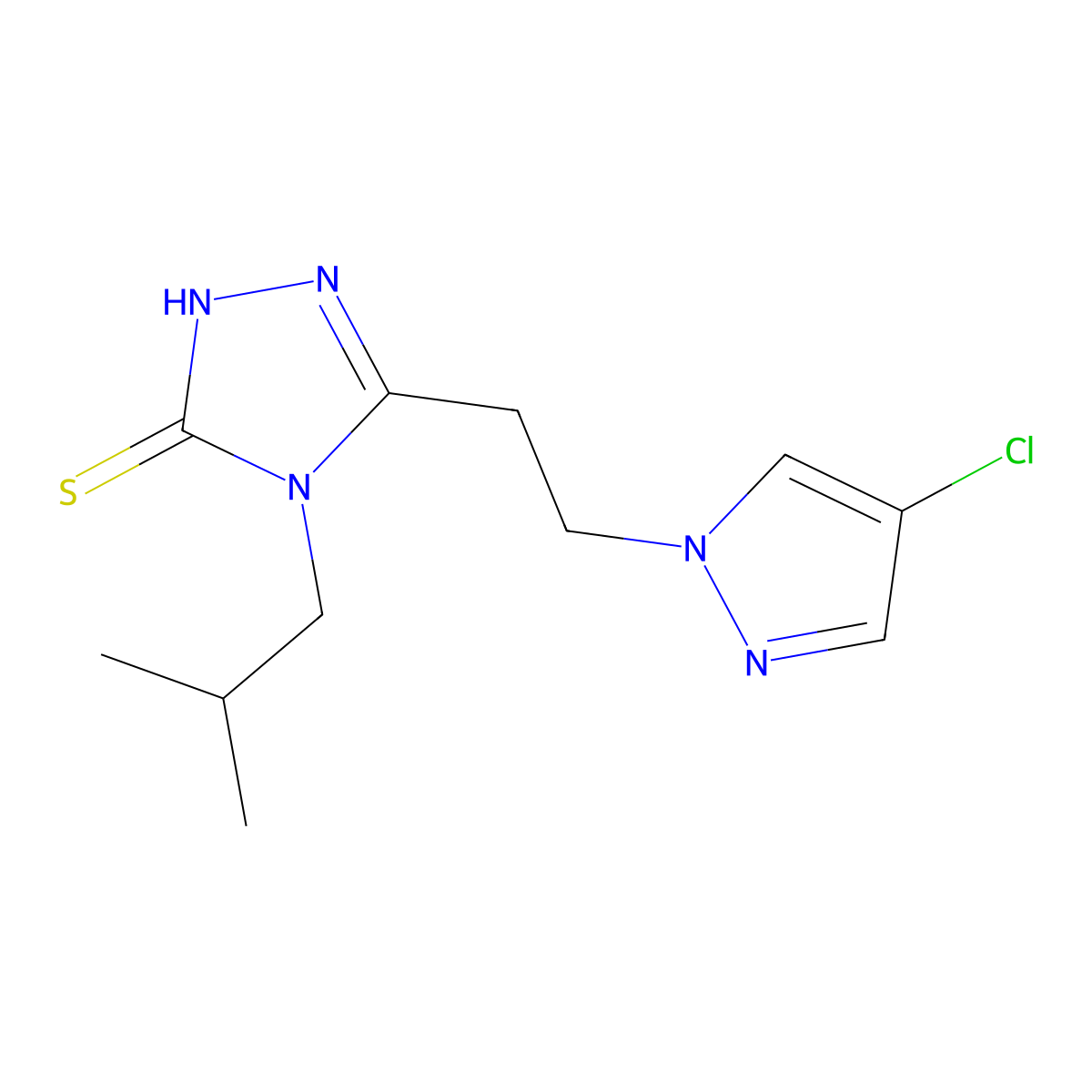 5-[2-(4-chloro-1H-pyrazol-1-yl)ethyl]-4-(2-methylpropyl)-4H-1,2,4-triazole-3-thiol molecular structure, CAS 1005650-05-4